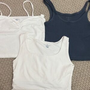 Brandy Melville White and Dark Blue Crop Top Trio